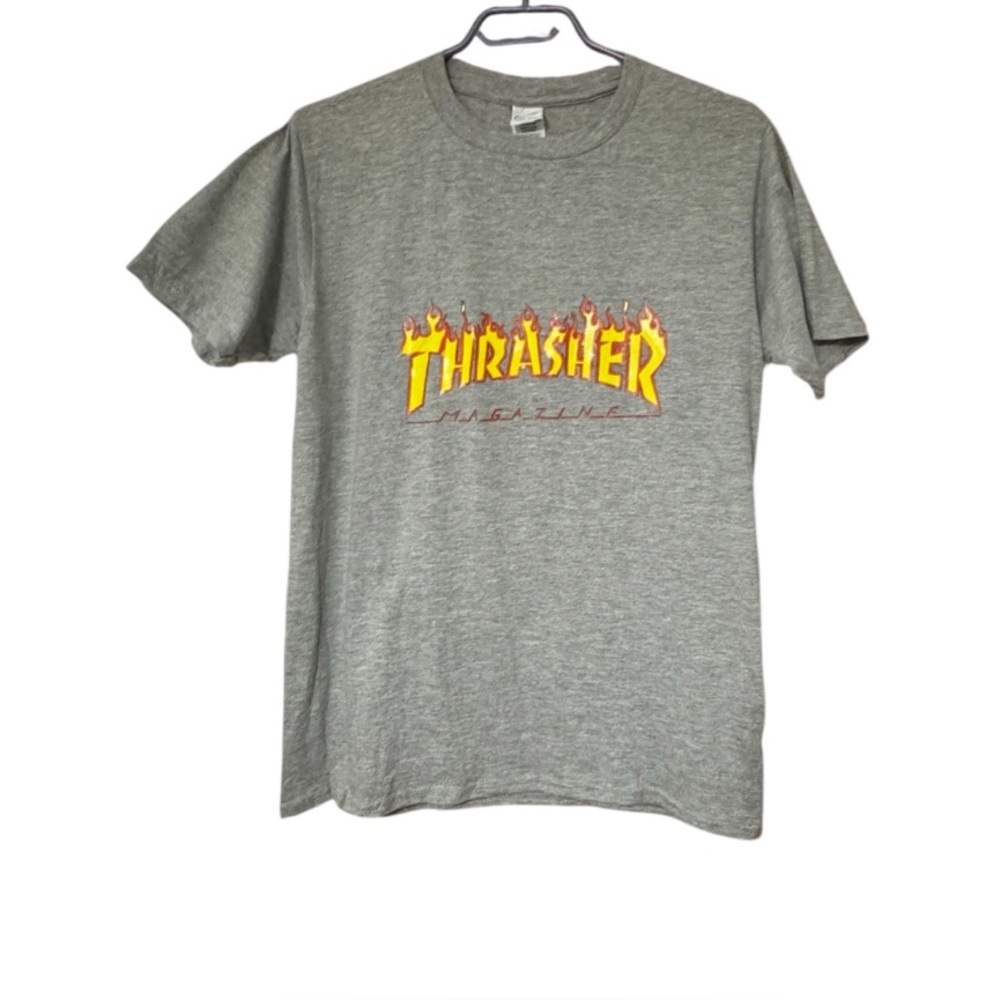 3 FOR $20 GILDAN Thrasher Magazine Light Gray Flames Graphic T-Shirt Sz S